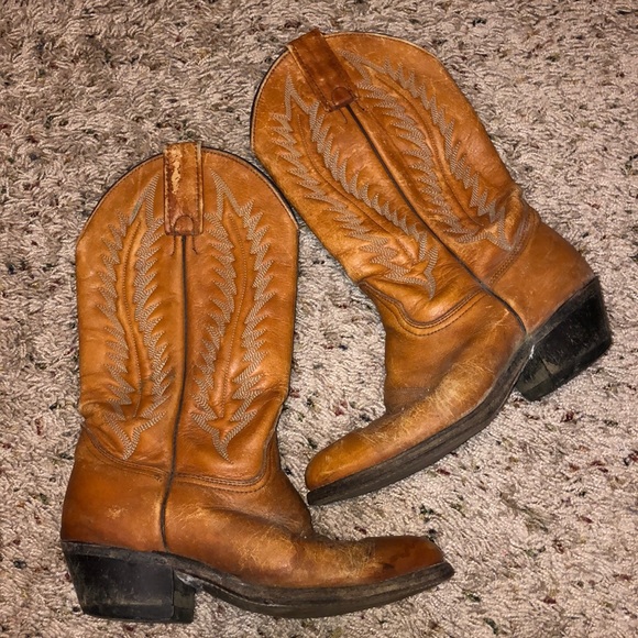 TAN ALL LEATHER COWGIRL BOOTS SZ 6M - Picture 2 of 7